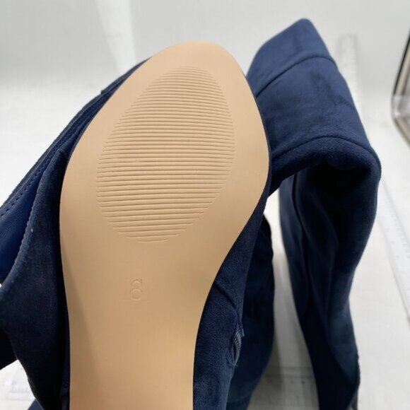 Navy Women Almond Toe Knee High Boots with Partial Zipper Stretchy Long Boot - Picture 4 of 7